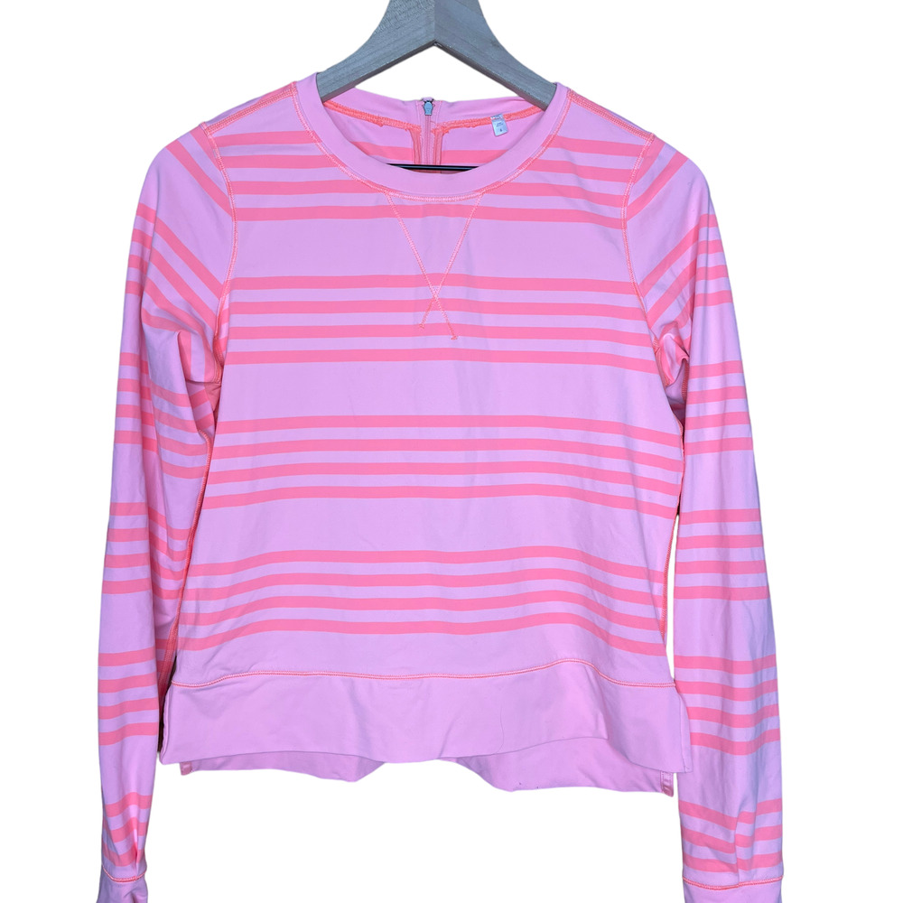 Lululemon Run Warm Up Crew Pullover 6 Pink Striped Power Luxtreme Athletic Wear